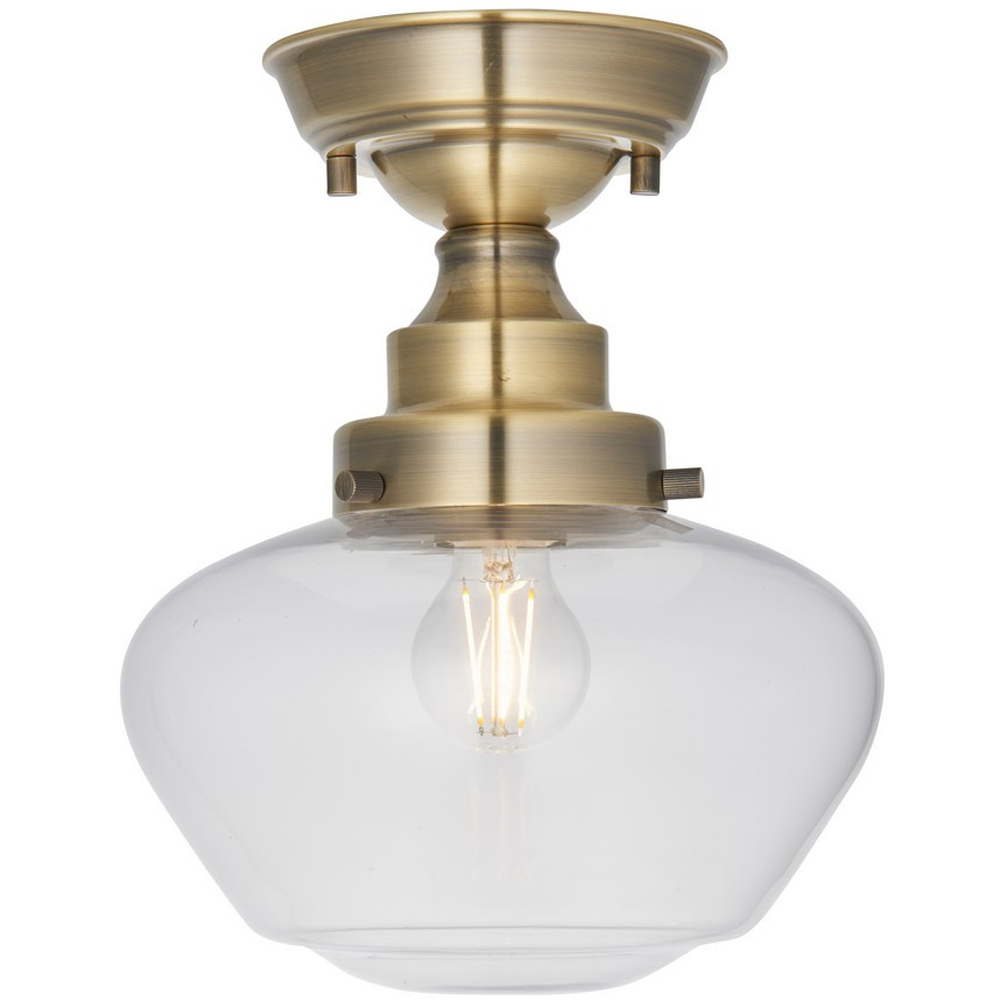Merano Finale Antique Brass Clear Glass Semi Flush Ceiling Light Image 3