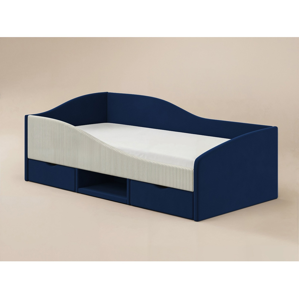 Flair Aubrey Blue Velvet Storage Low Sleeper Bed with Beige Cord Image 2