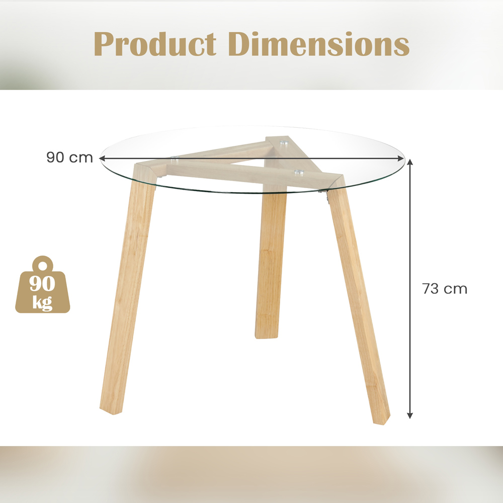 Costway 4 Seater Round Glass Dining Table Natural Image 9