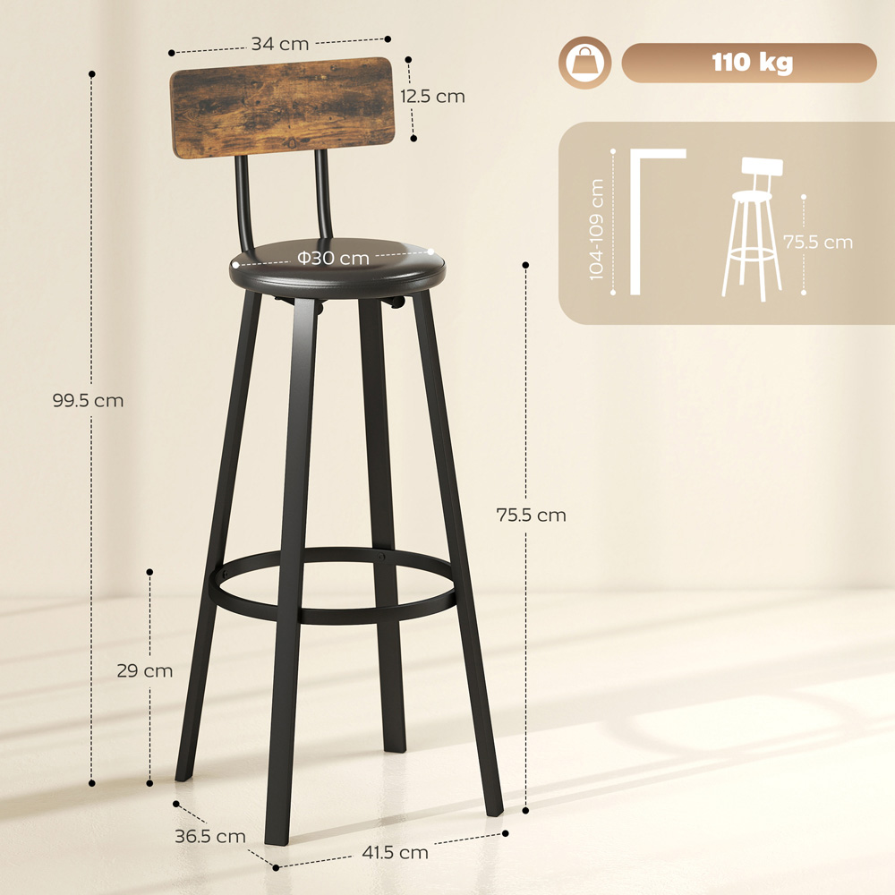 Portland Rustic Brown and Black Faux Leather Bar Stool Set of 2 Image 9