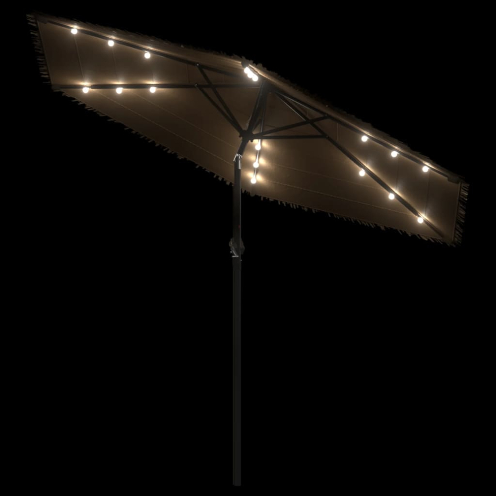 vidaXL Brown LED Light Straw Top Garden Parasol with Steel Pole 2.6m Image 8