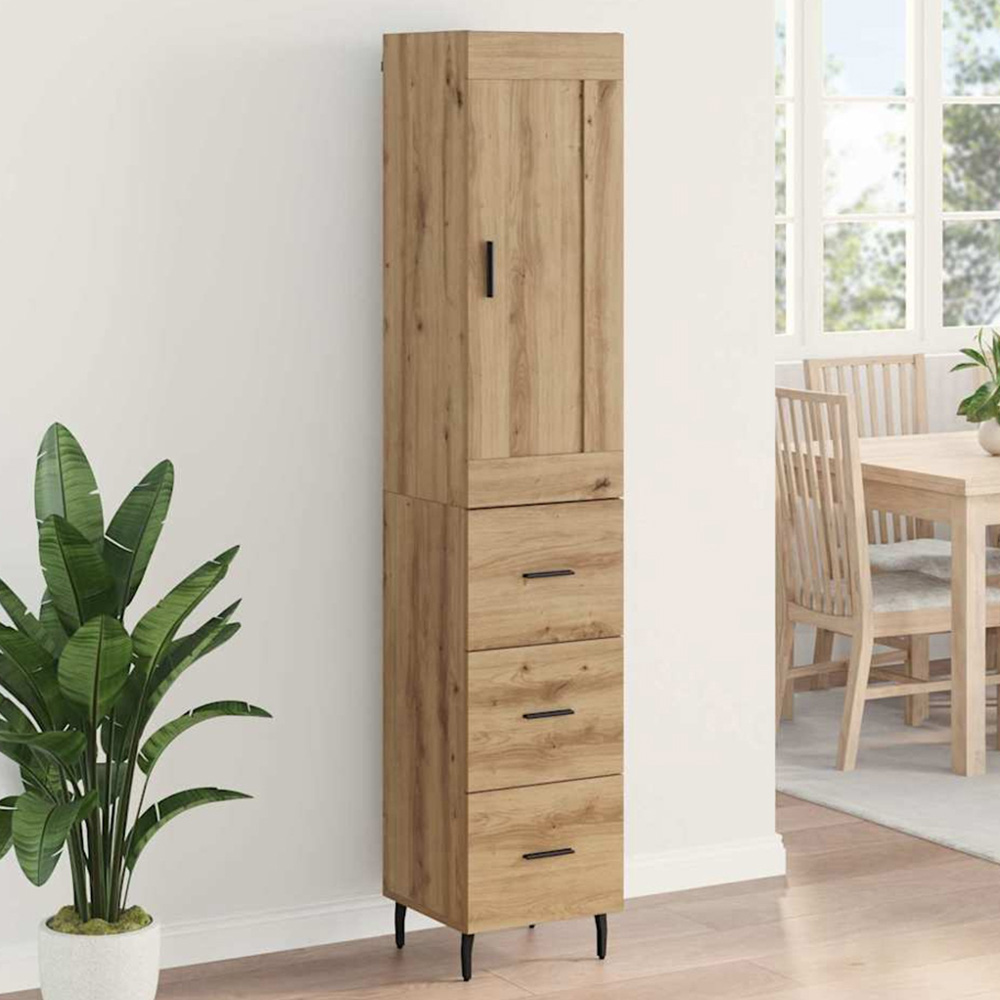 vidaXL Single Door 3 Drawer Artisan Oak Highboard Image 1