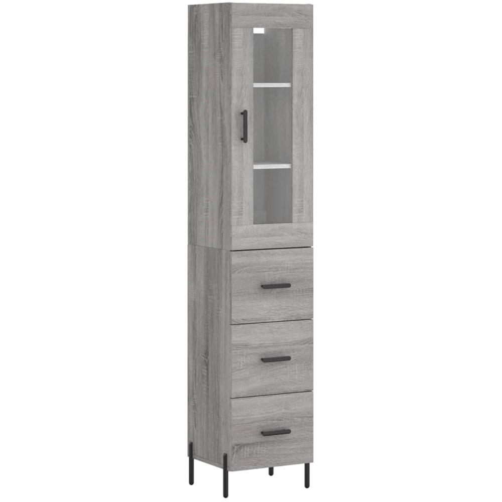 vidaXL Single Glass Door 3 Drawer Grey Sonoma Highboard Image 2