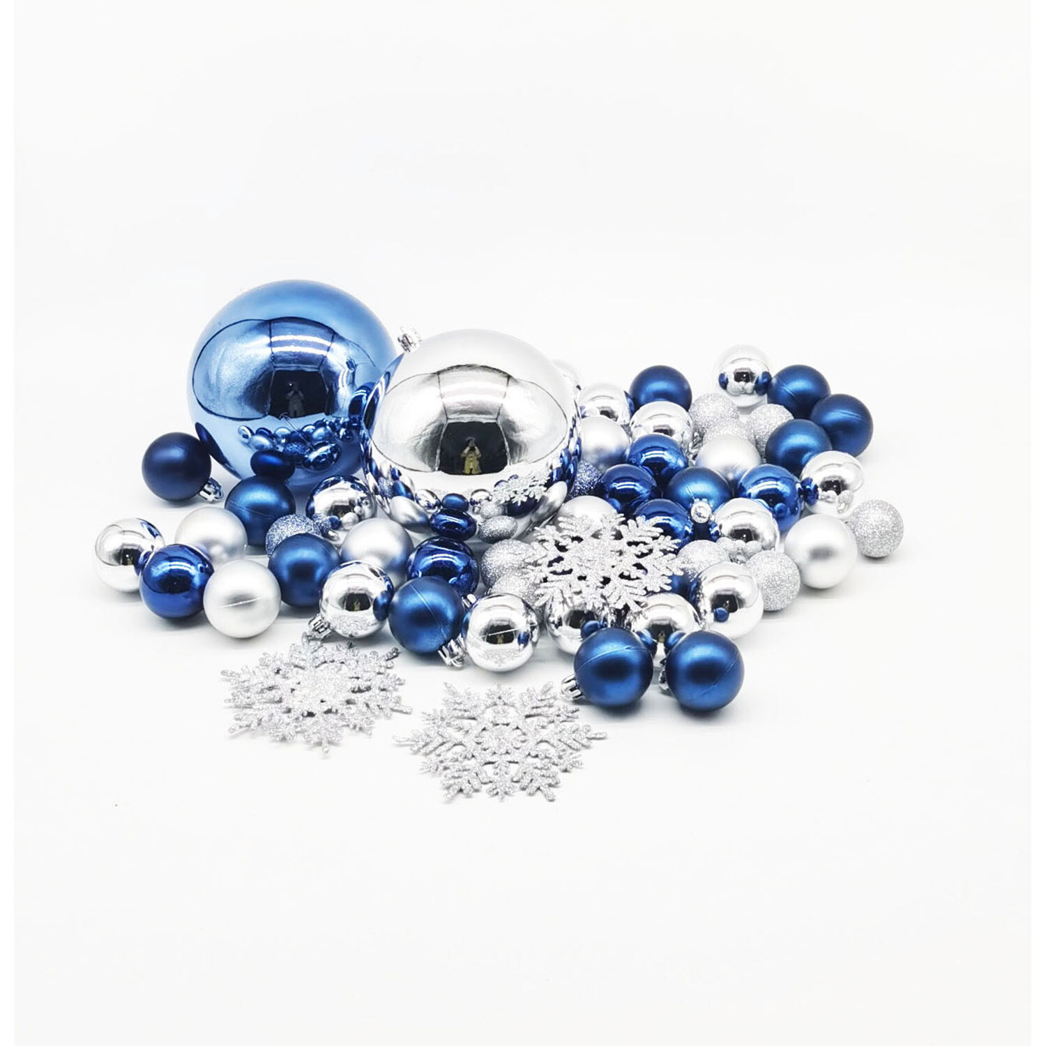 Pack of 60 Assorted Size Christmas Baubles - Blue Image 2