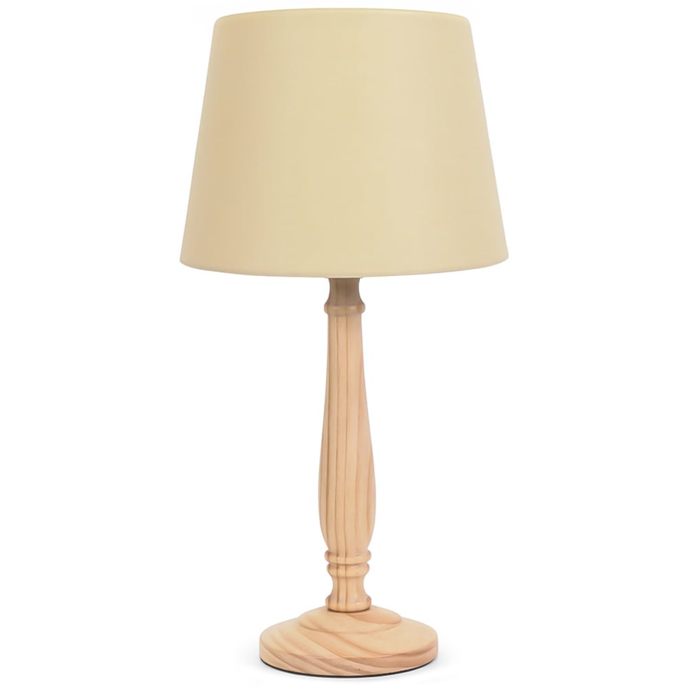 ValueLights Victoria Beige Fabric Tapered Shade Light Wood Traditional LED Table Lamp Image 1