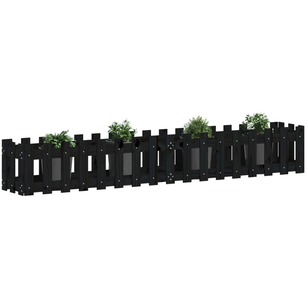 vidaXL Black Solid Pine Wood Fence Design Raised Garden Bed 200 x 30 x 30cm Image 2