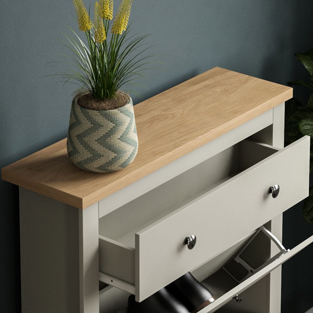 Vida Arlington Grey and Oak 2-Door 1-Drawer Shoe Cabinet Rack Image 3