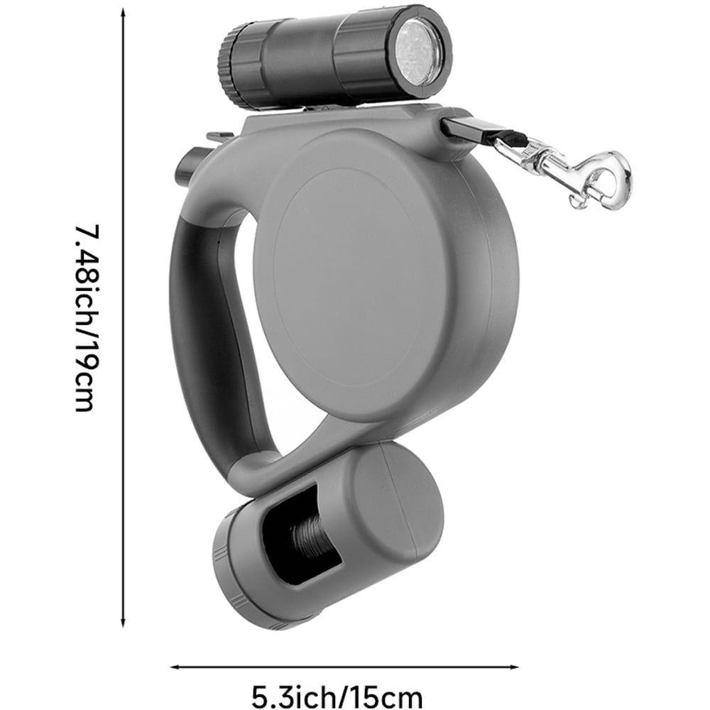 H&O Direct 5m Grey Retractable Dog Lead with Torch and Trash Bag Holder Image 6
