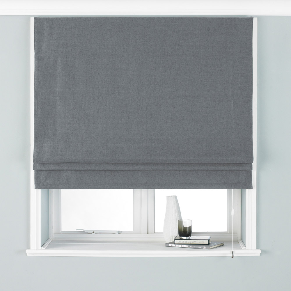 Paoletti Atlantic Twill Woven Blackout Roman Blind Grey 122cm Image 1