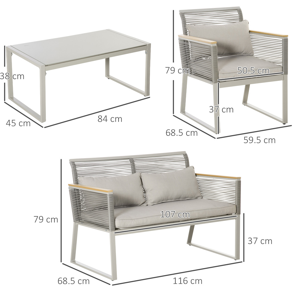 Outsunny 4 Seater Grey Wicker Metal Outdoor Sofa Set Image 8