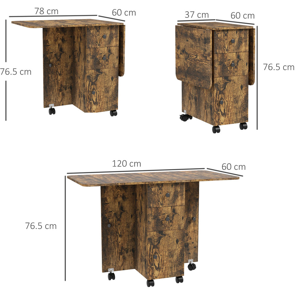 HOMCOM 6 Seater Rustic Brown Drop Leaf Dining Table Image 9