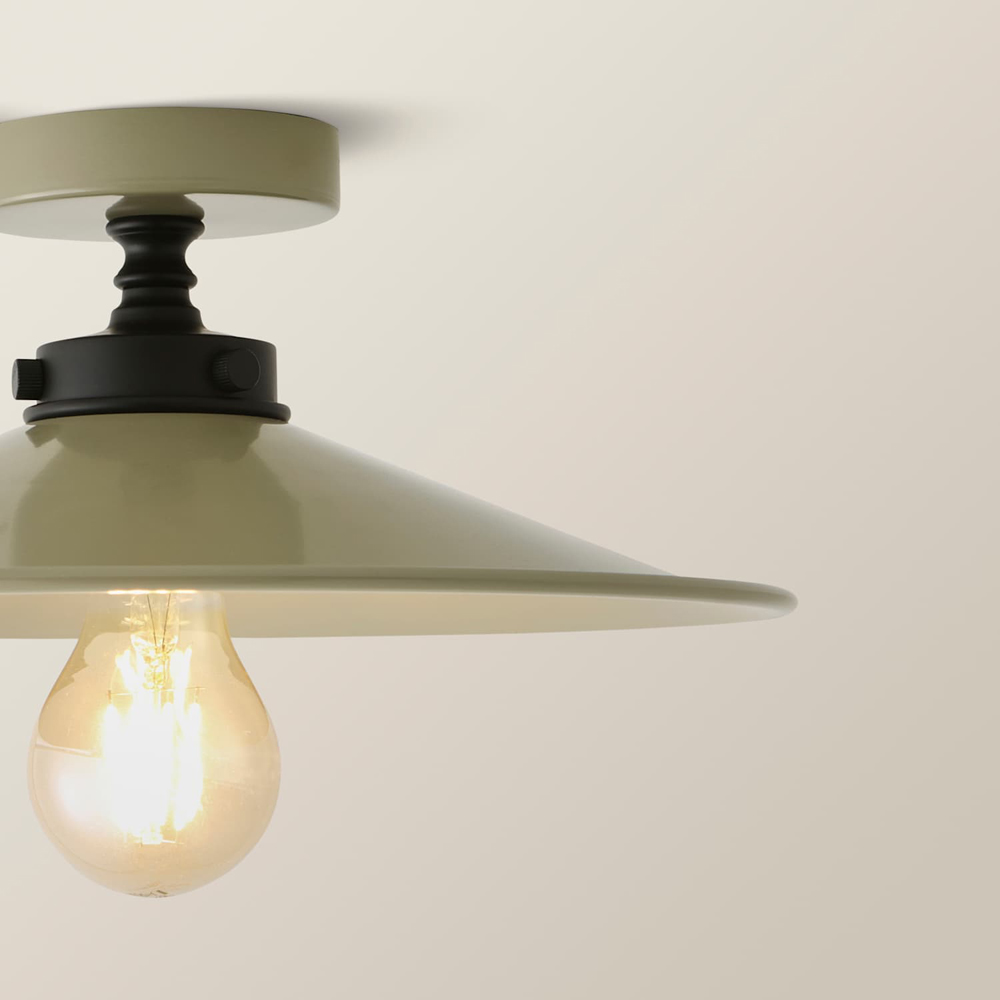 ValueLights Hampstead Green Rolled Edge Tapered Flush Ceiling Light with Bulb Image 4