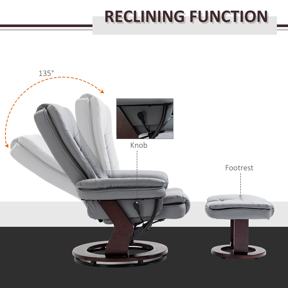 Portland Grey PU Leather Manual Recliner Chair with Footrest Image 4
