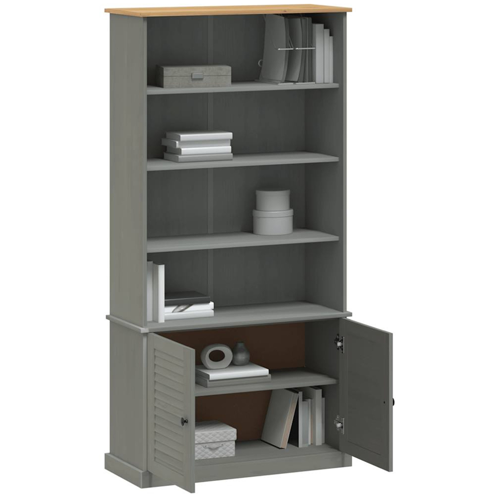 vidaXL Vigo 2 Door 4 Shelf Grey Solid Pine Wood Bookcase Image 3