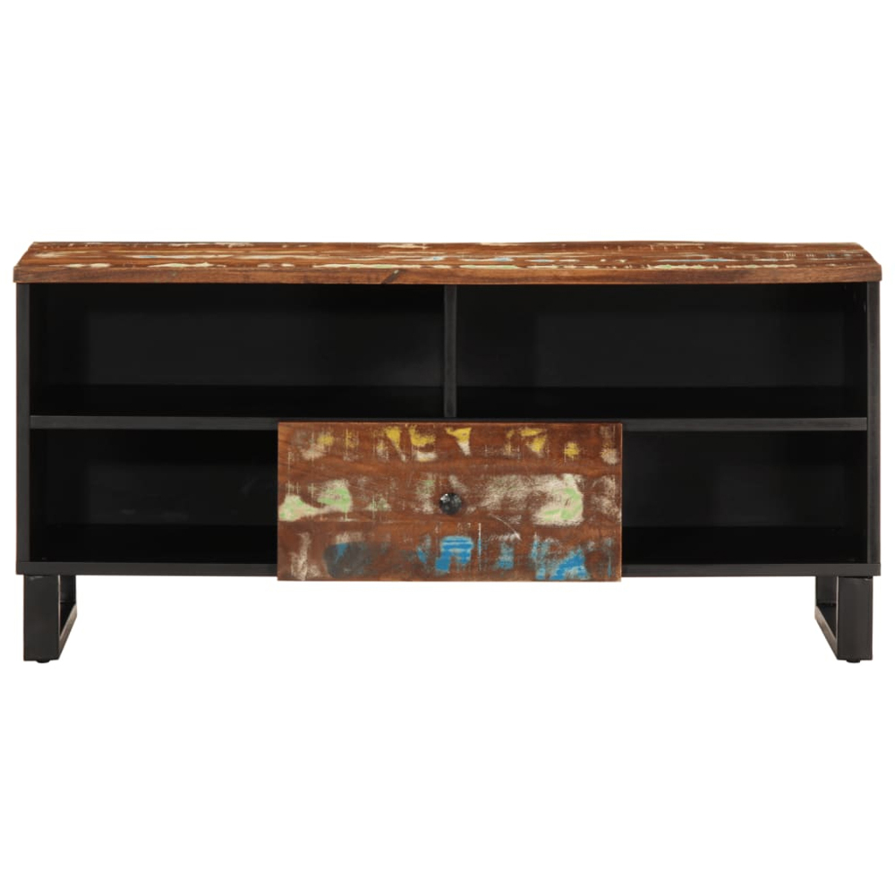 vidaXL Single Drawer 4 Shelf Multicolour Solid Reclaimed Wood TV Cabinet Image 4
