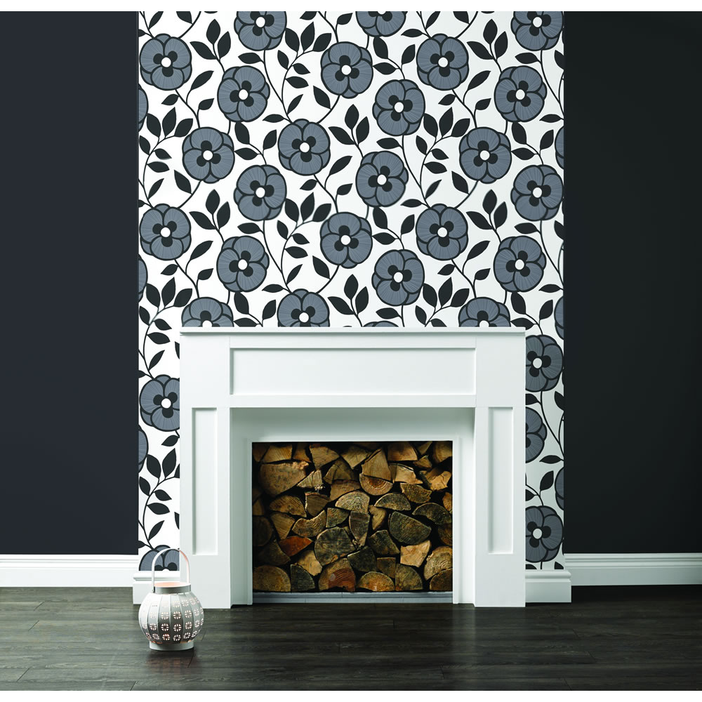 Wilko Carnaby Floral Black Wallpaper Wilko