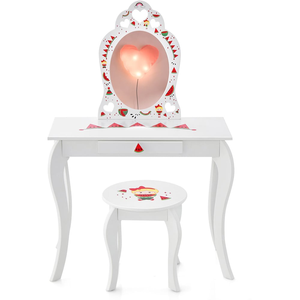 Costway Single Drawer 2 in 1 Kids Vanity Set with Mirror Image 3