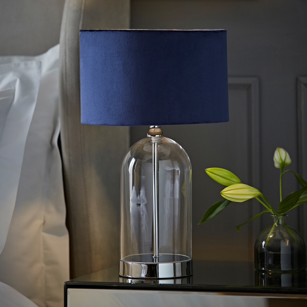 ValueLights Jessy Silver and Navy Velvet Shade Glass LED Table Lamp Image 6
