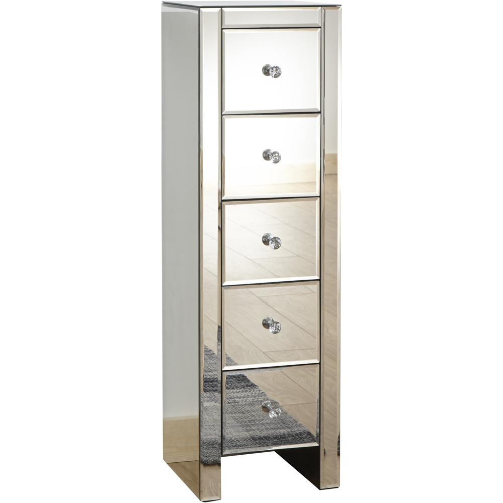 GFW Mirrored 5 Drawer Clear Slim Chest of Drawers Image 2
