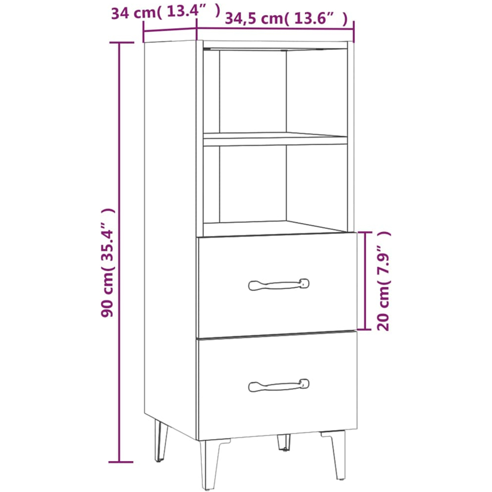vidaXL 2 Drawer 2 Shelf Smoked Oak Sideboard Image 9