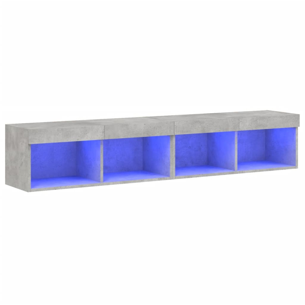 vidaXL 2 Shelf Concrete Grey TV Cabinet with LED Lights Set of 2 Image 2