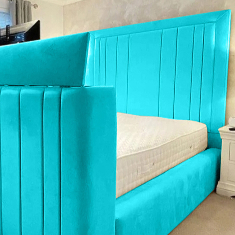 Eleganza Home Genna Double Teal Plush Velvet TV Bed Frame with Lined Headboard Image 2