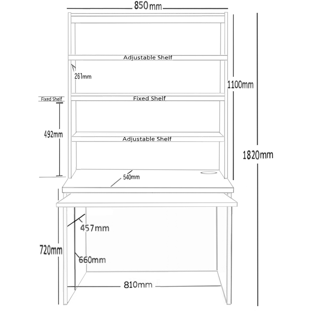 R White Cabinets 6 Shelf Home Office Desk with Keyboard Tray and Hutch Grey Image 4