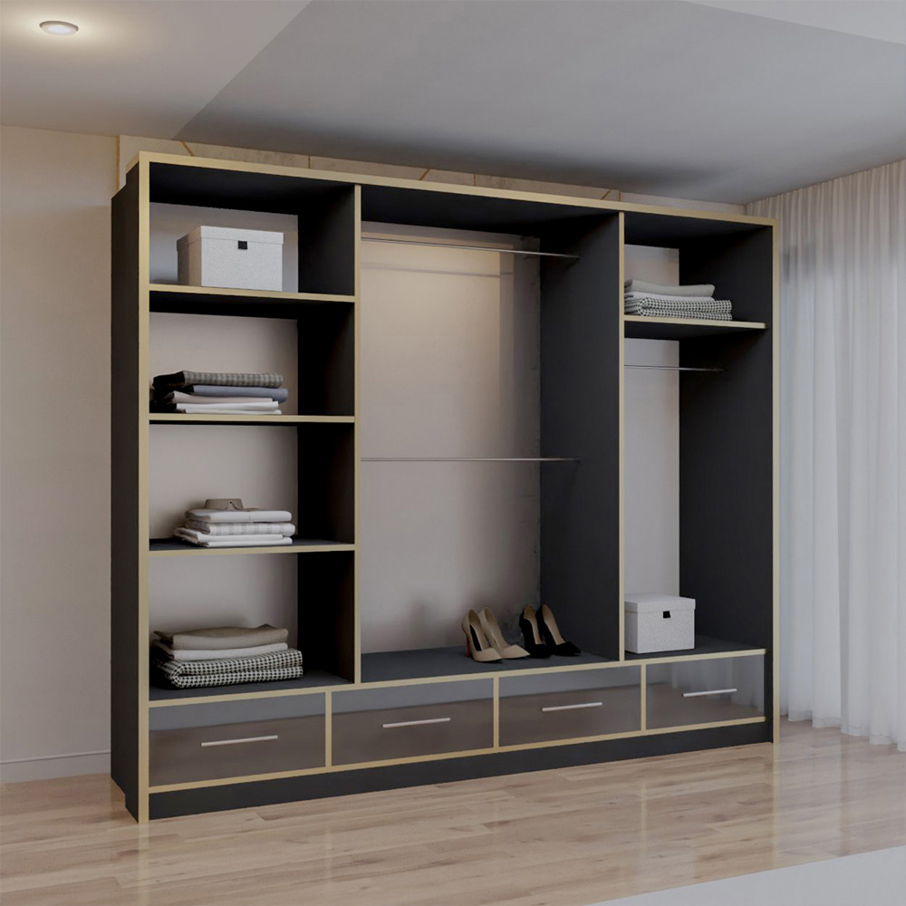 Sliding Wardrobes 4U 2 Sliding Door Black Modern Wide High Gloss Mirrored Wardrobe Image 4