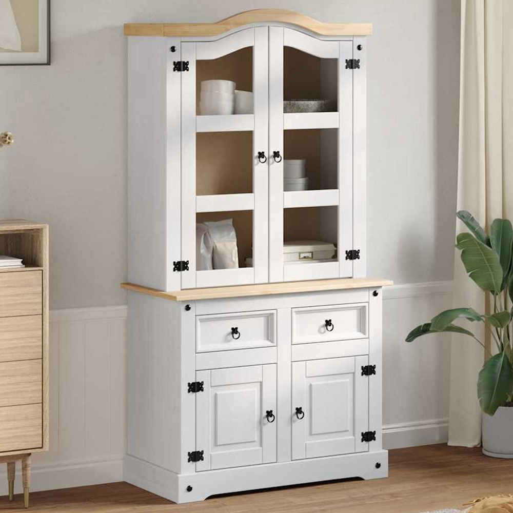 vidaXL 4 Door 2 Drawer Corona White Solid Pine Sideboard Image 1