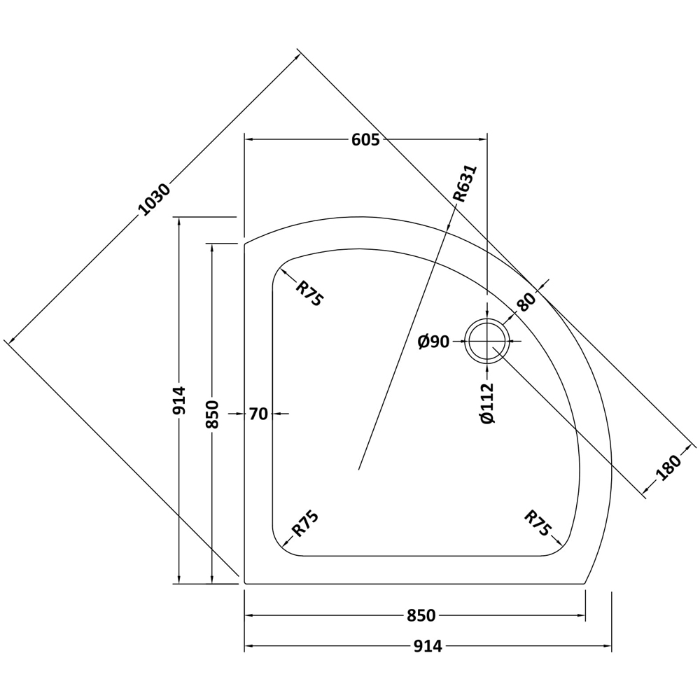 nuie White Single Entry Slimline Shower Tray 914mm Image 2