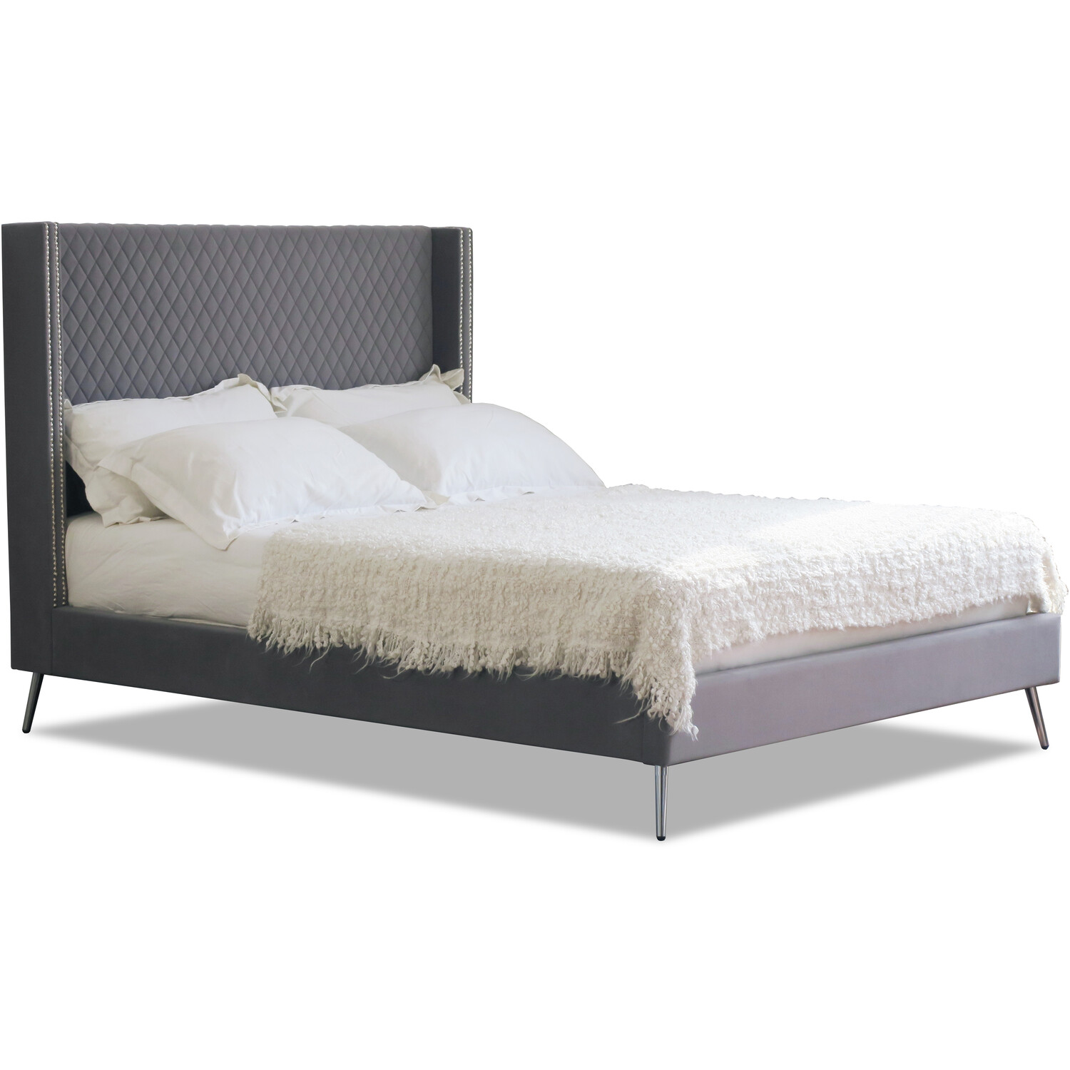 Vanessa Double Grey Fabric Bed Image 4