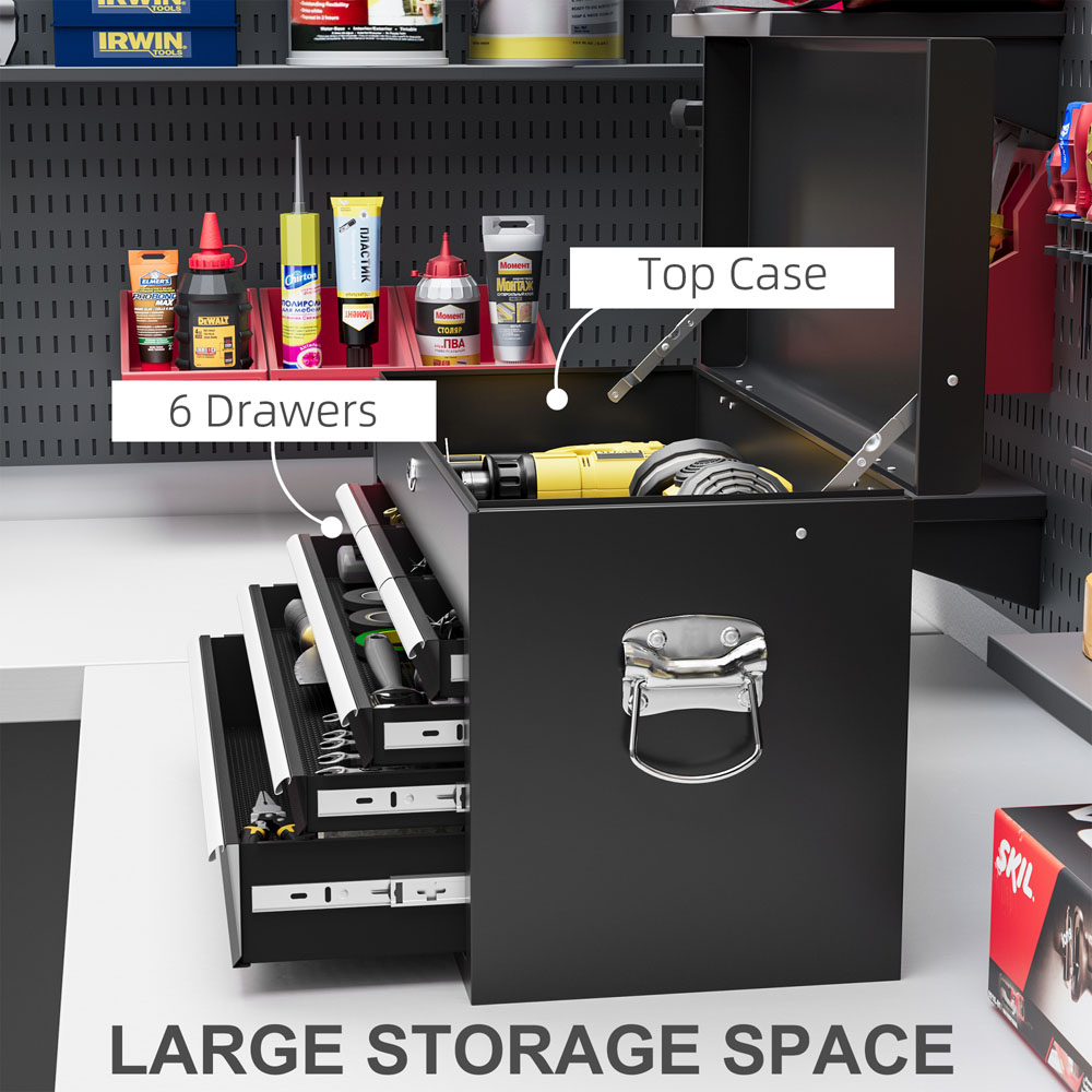 HOMCOM 6 Drawer Black Lockable Metal Tool Chest Image 6
