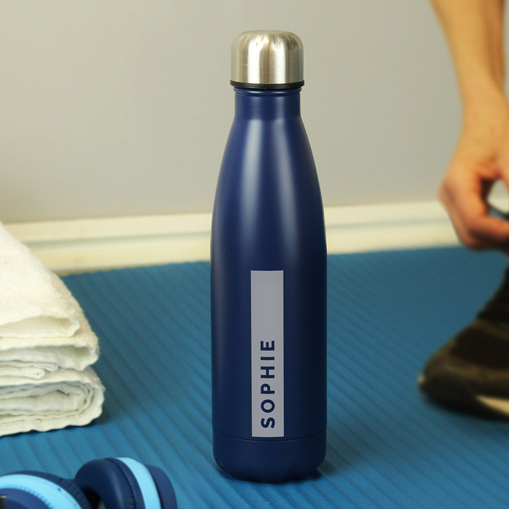 Personalised Memento Navy Stainless Steel Bottle 500ml Image 2