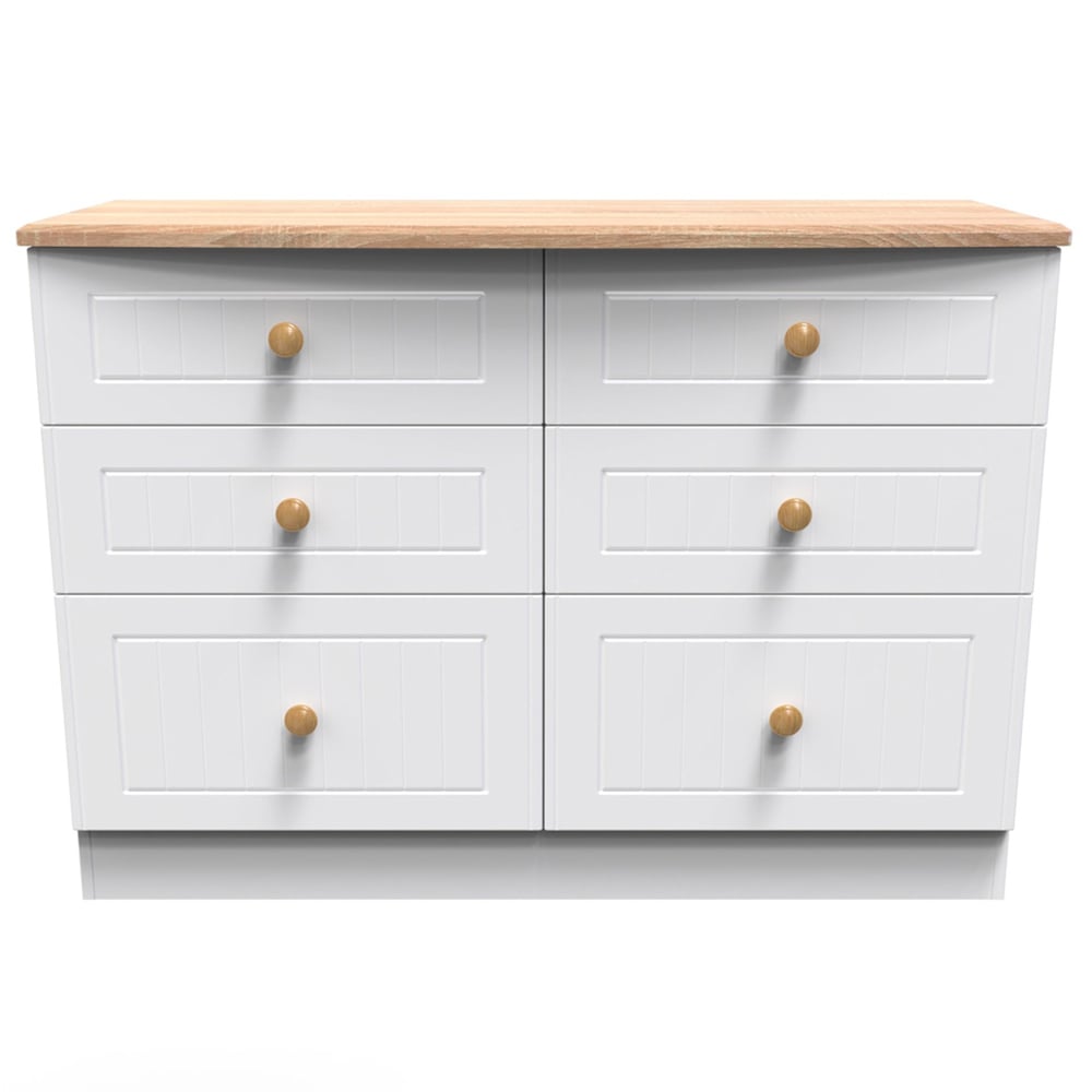 Crowndale Warwick 6 Drawer White Ash and Oak Wide Midi Chest of Drawers Image 2