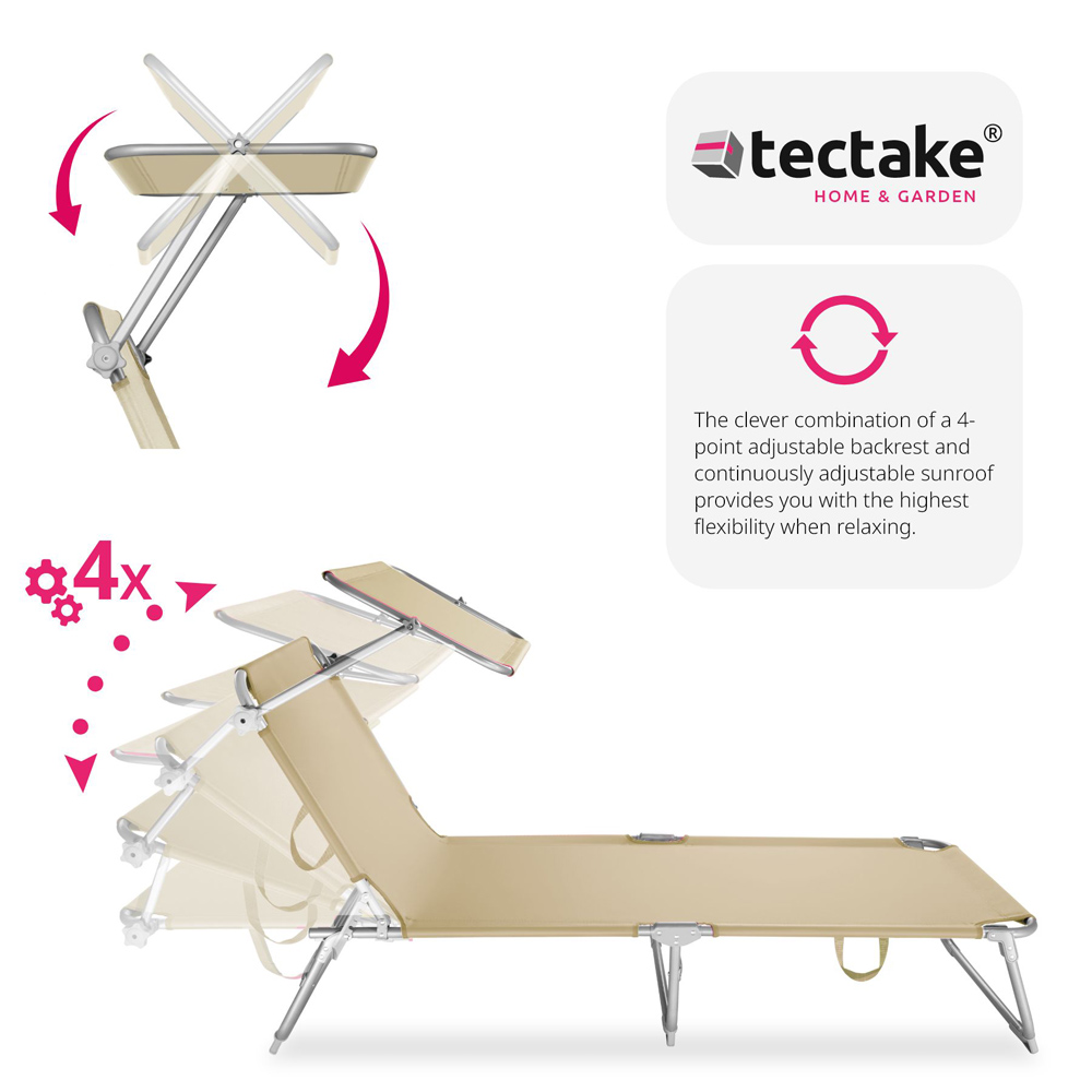 tectake Set of 2 Beige 4 Step Backrest Foldable Sun Lounger Image 7