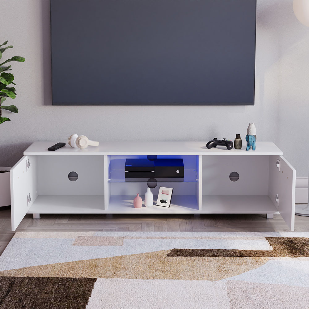 Vida Designs Cosmo 2 Door White TV Unit with LED Image 6