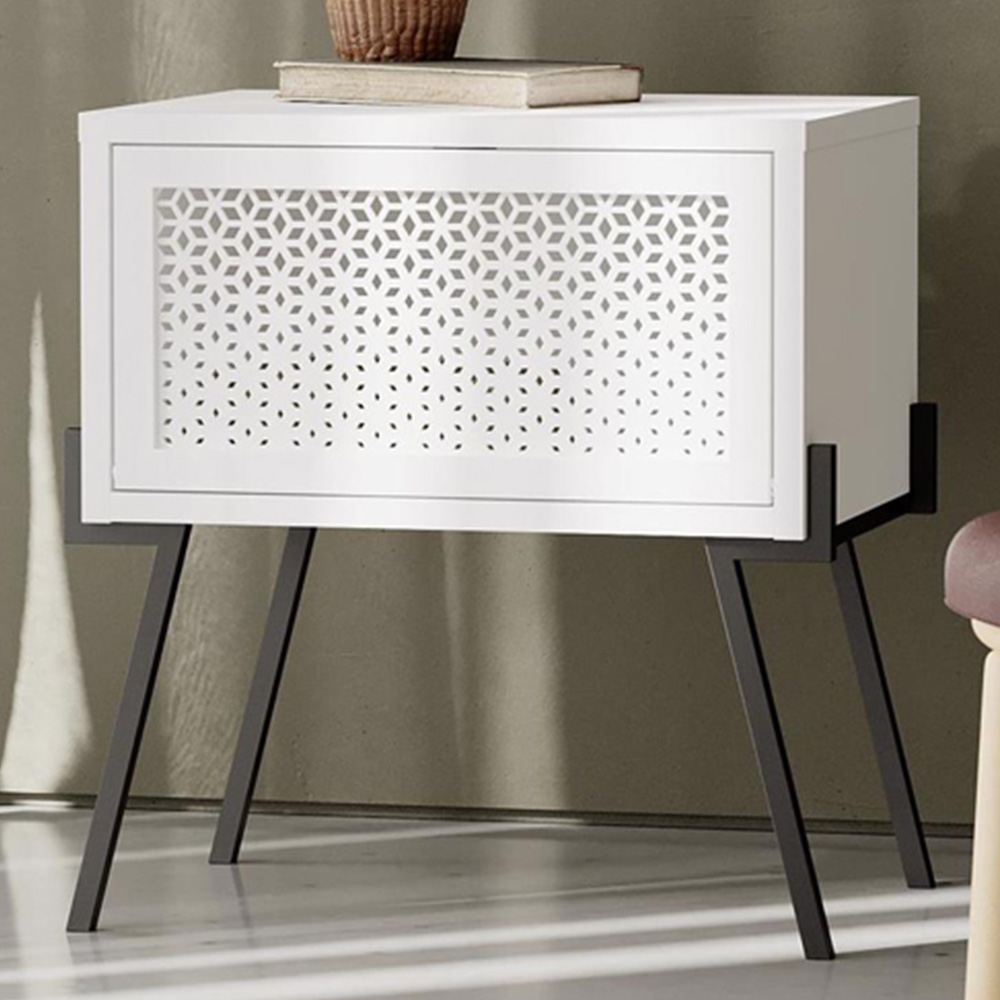 FWStyle Naive Single Door White Bedside Table Image 1