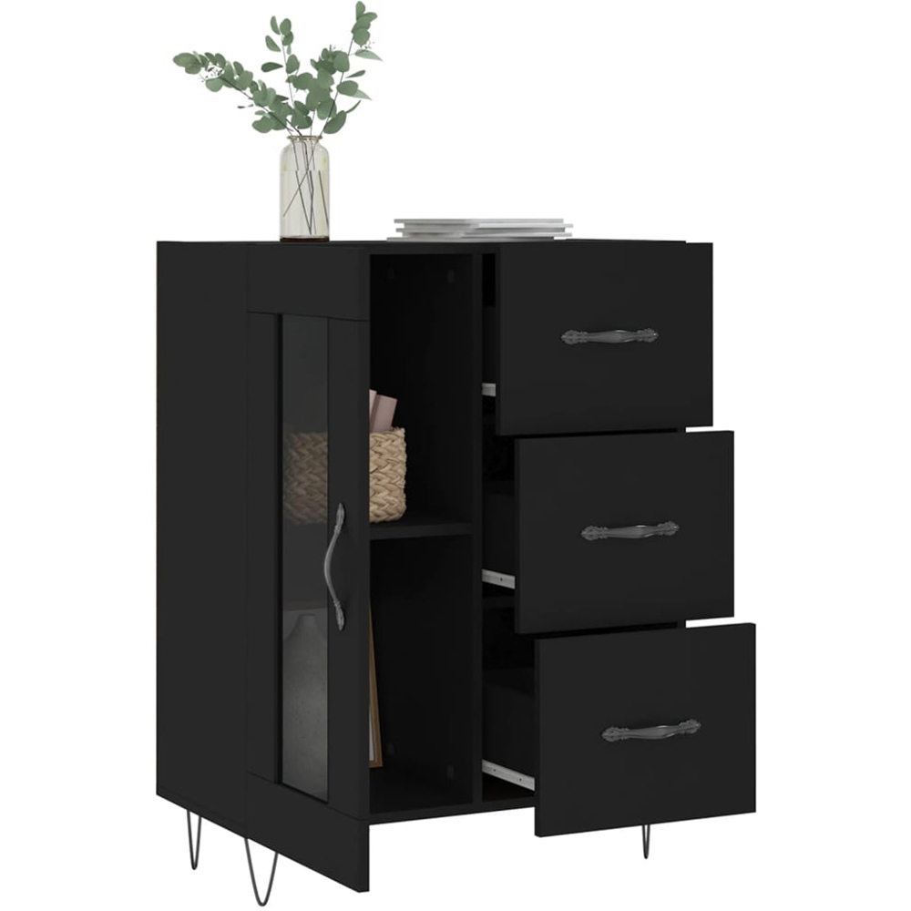 vidaXL Single Glass Door 3 Drawer 2 Shelf Black Wooden Sideboard Image 4
