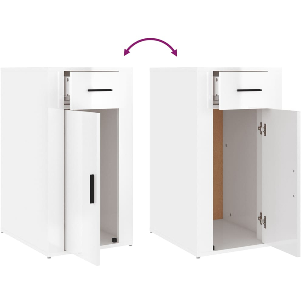 vidaXL Single Door Single Drawer High Gloss White Wooden Desk Cabinet Image 6