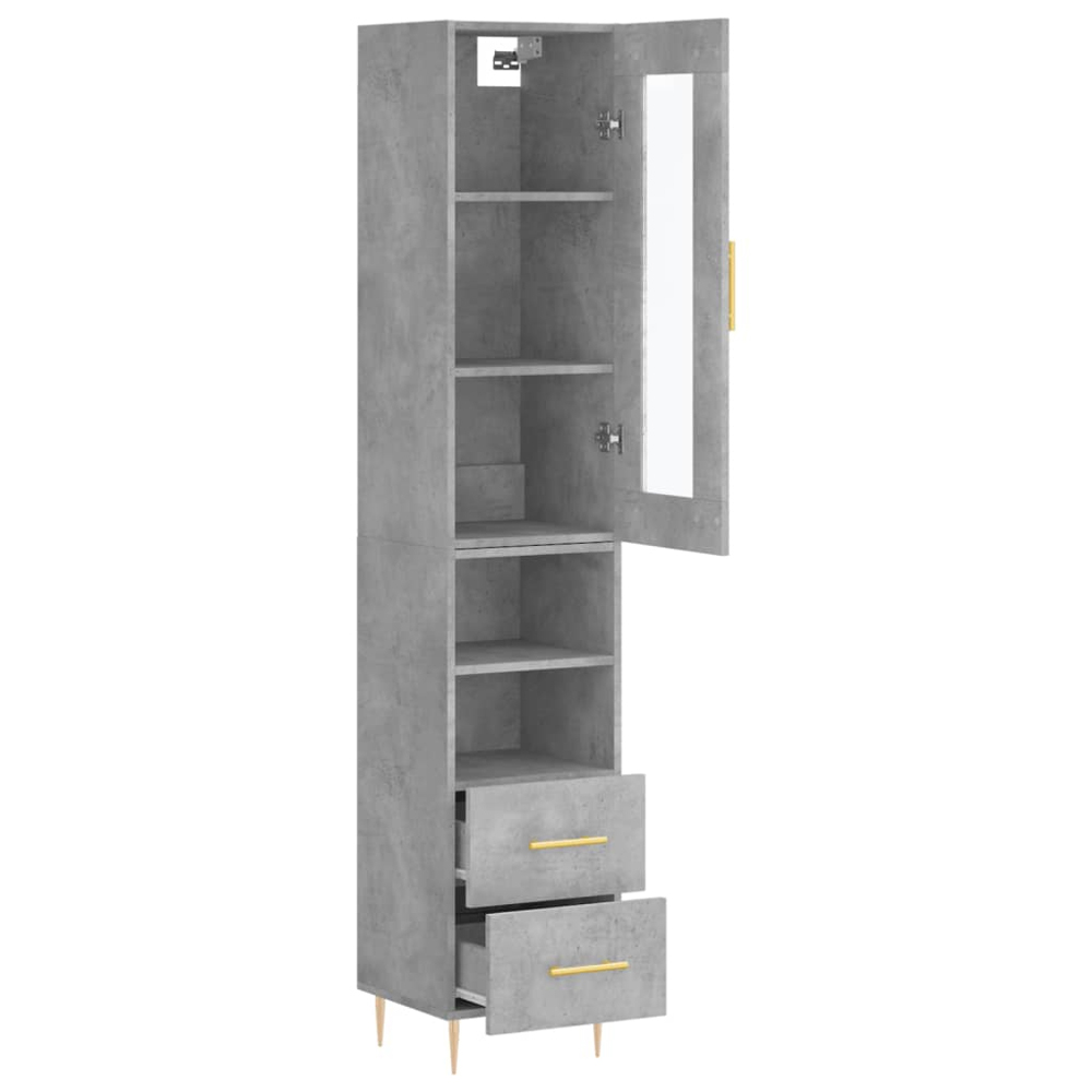 vidaXL Single Glass Door 2 Drawer 2 Shelf Concrete Grey Highboard Image 4