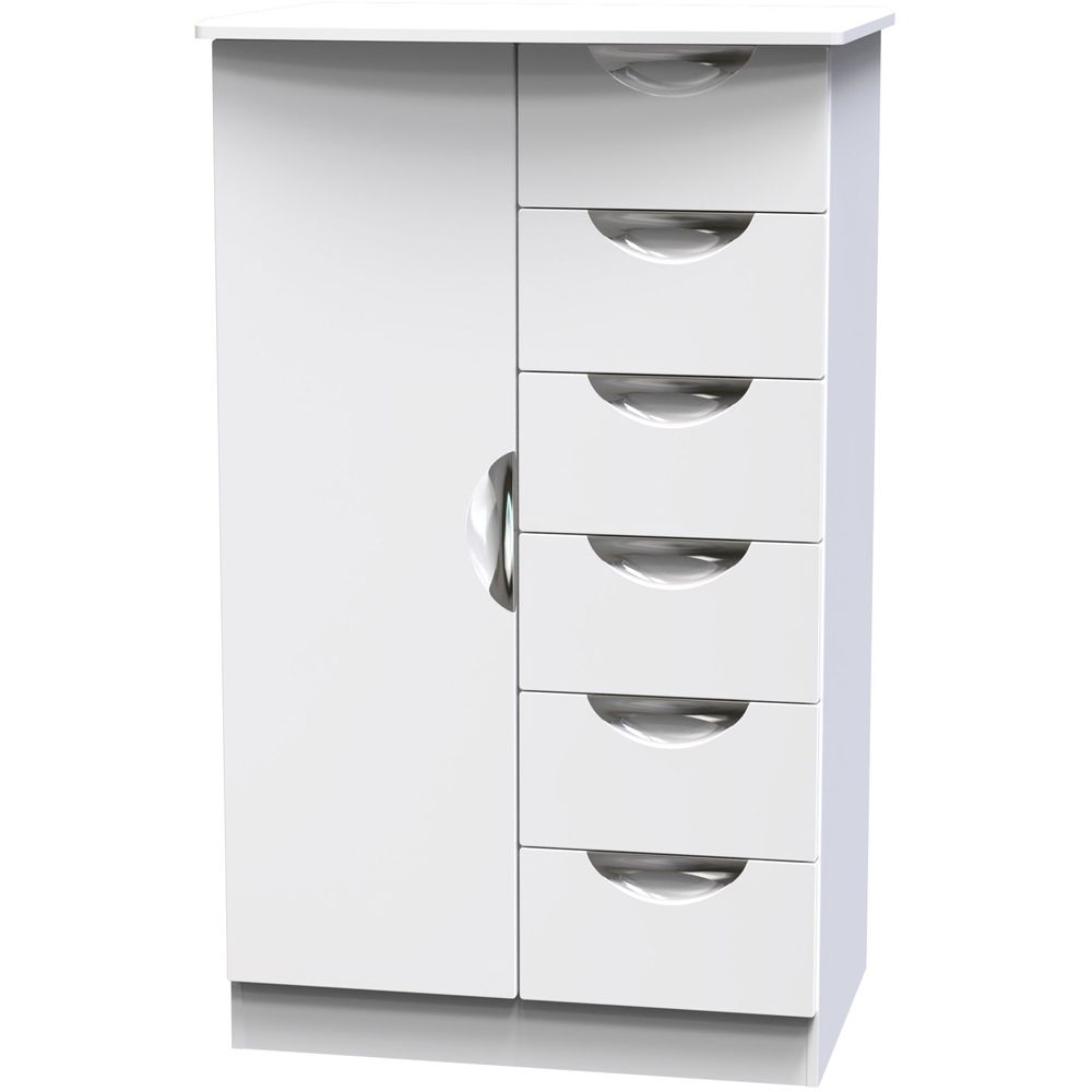Crowndale Camden Single Door 6 Drawer White Gloss and White Kids Wardrobe Ready Assembled Image 3