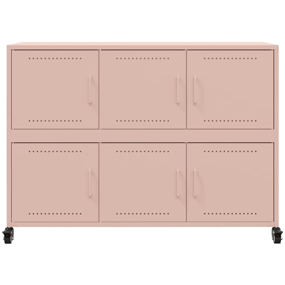 vidaXL 6 Door Pink Metal Sideboard with Wheels Image 6