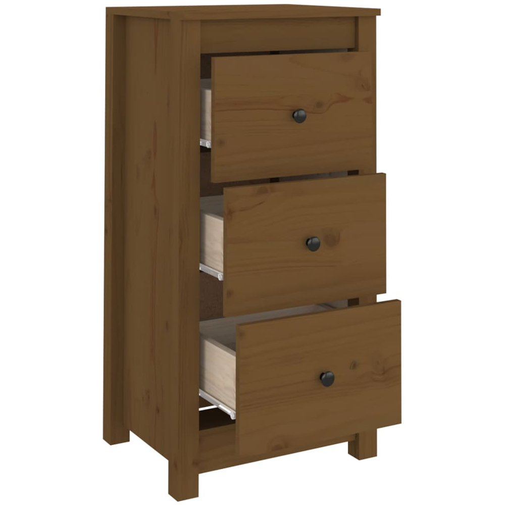 vidaXL 3 Drawer Honey Brown Solid Pine Wood Sideboard Set of 2 Image 8