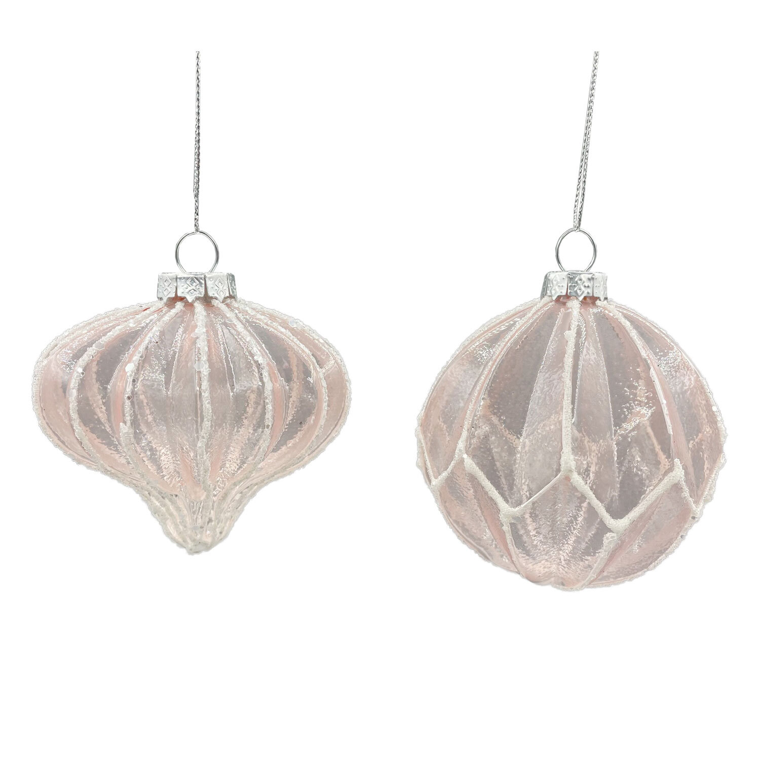 Blush White Ridged Glass Bauble - Pink Image