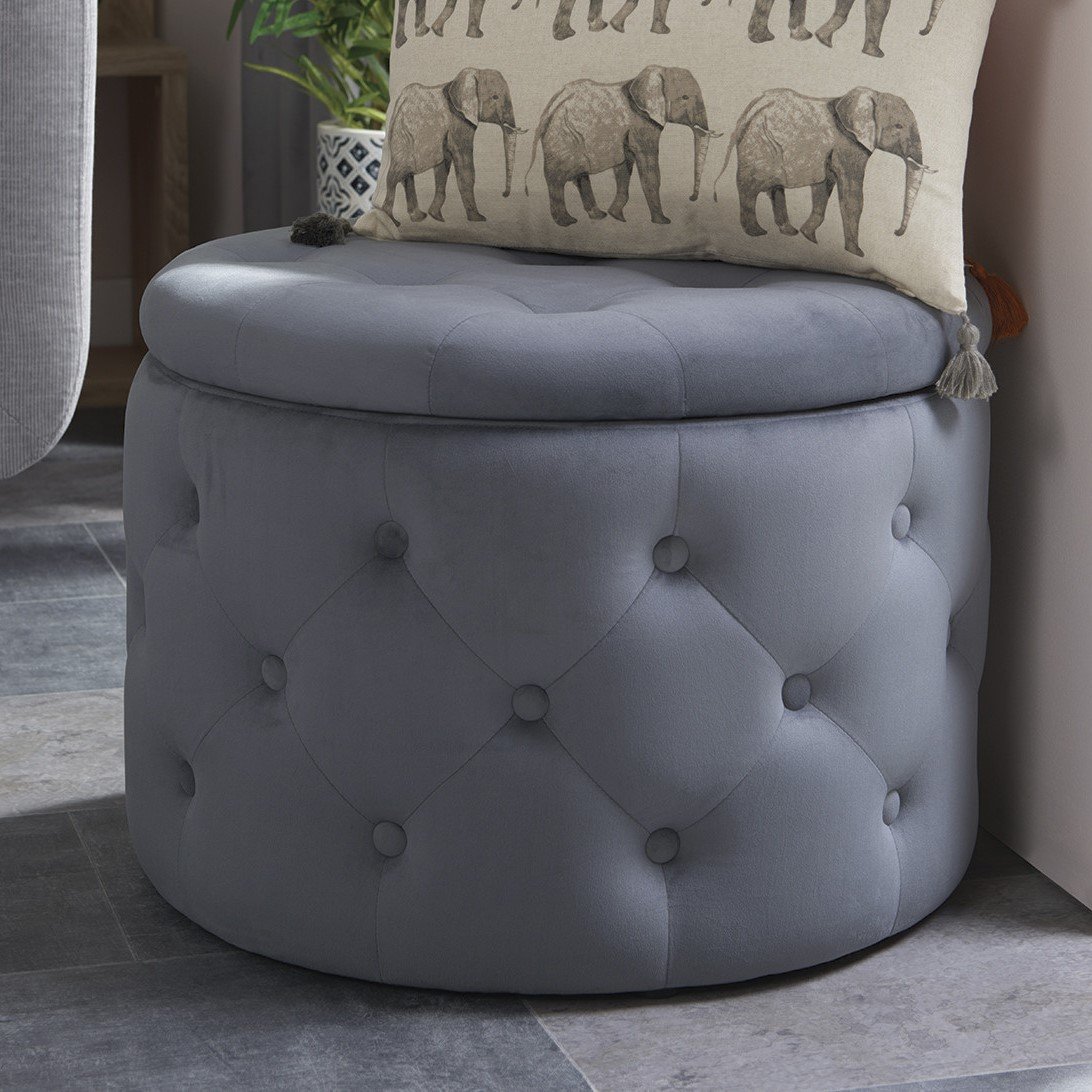 Grey Round Storage Ottoman Footstool Image 6