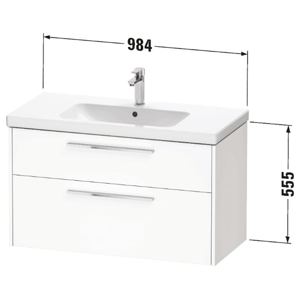 Duravit D-Code 2 Drawer Matt White Wall Hung Vanity Unit with Black Handle 984 x 460mm Image 2