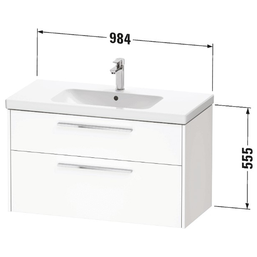 Duravit D-Code 2 Drawer Gloss White Wall Hung Vanity Unit with Black Handle 984 x 460mm Image 2
