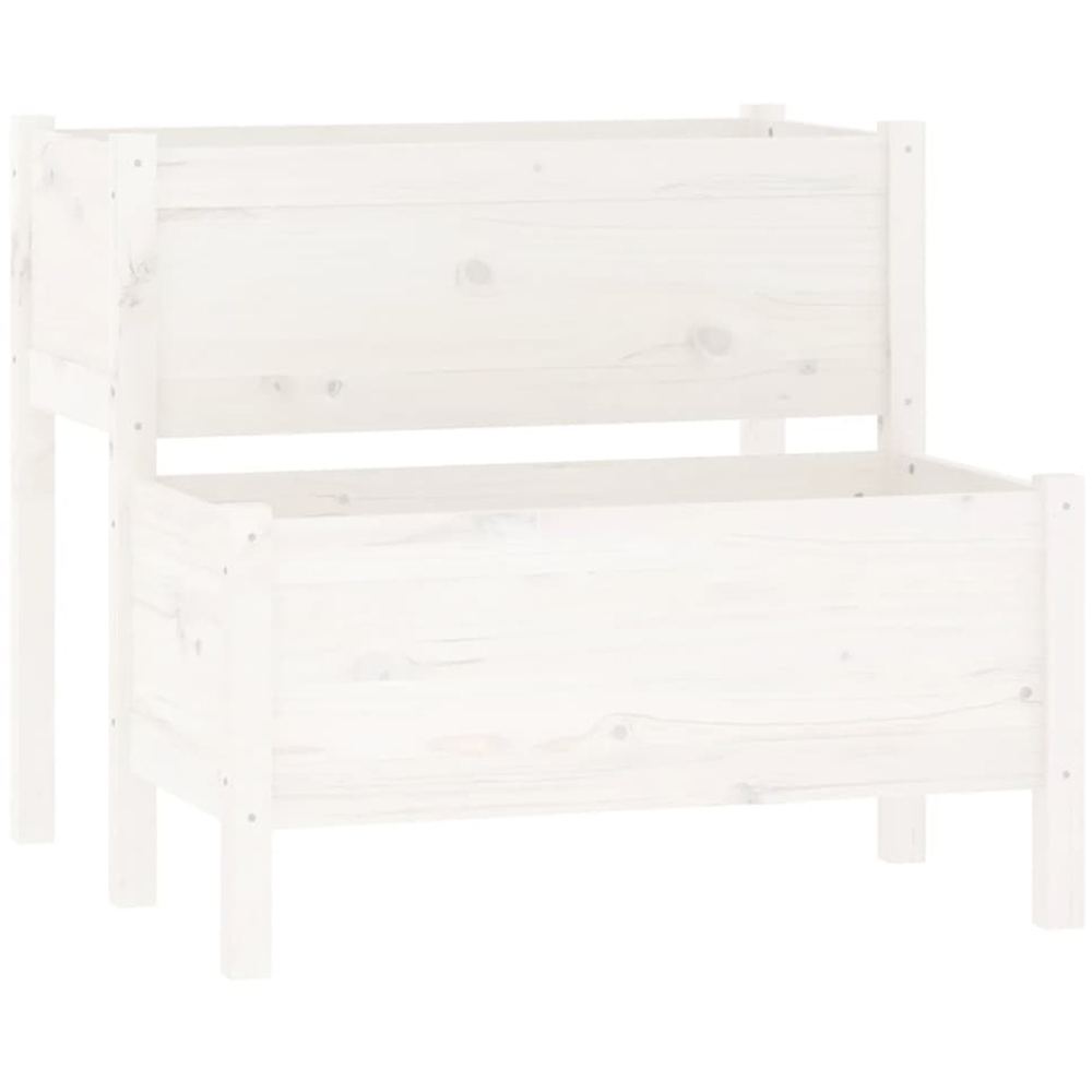 vidaXL 2-Tier White Solid Pine Wood Garden Planter 75 x 84 x 84.5cm Image 1