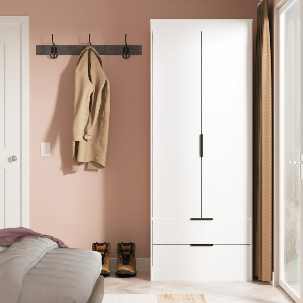 Crowndale Hong Kong 2 Door 2 Drawer Matt White Tall Wardrobe Ready Assembled Image 7