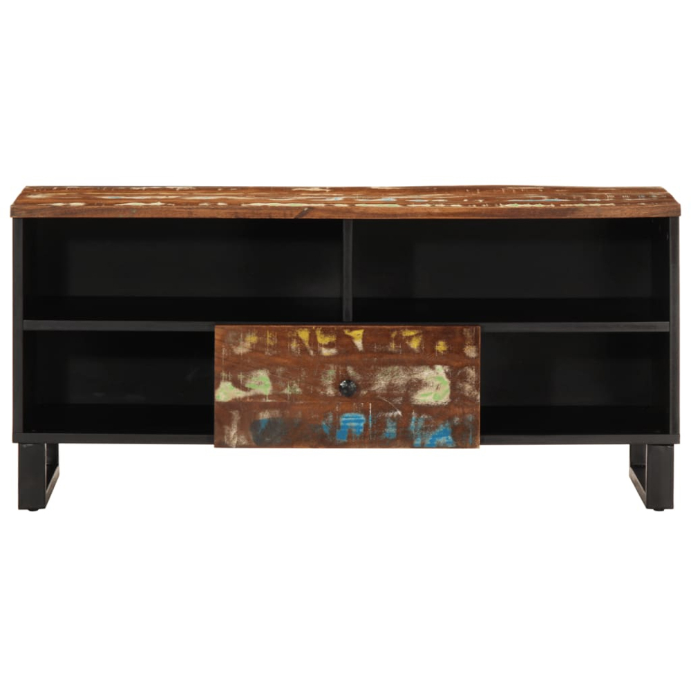 vidaXL Single Drawer 4 Shelf Multicolour Solid Reclaimed Wood TV Cabinet Image 3